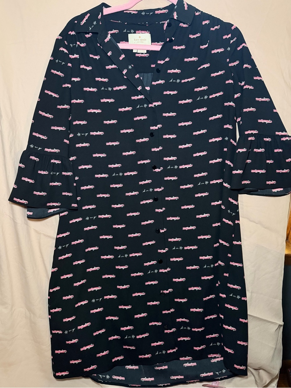 Kate Spade Navy Shift Dress with Pink Car Print